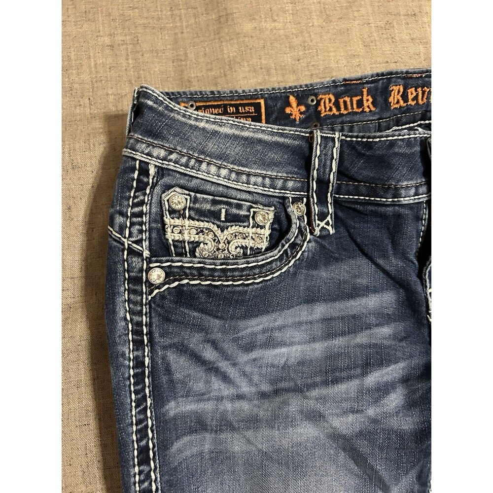 Rock Revival Jeans 27 Women’s Blue Patricia Easy Straight Embroidered Stretch - Picture 2 of 14